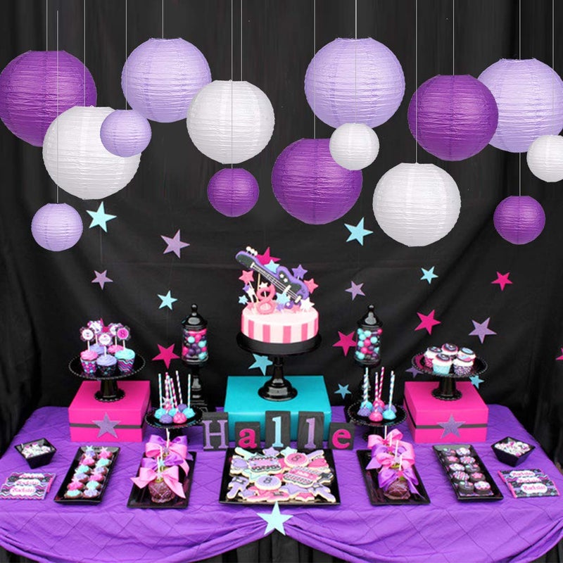 zilue Paper Lanterns Decorative, Round Hanging Paper Lanterns Decorations for Bachelorette Engagement Birthday Party Decorations Purple/Lavender/White 15pcs - Image 5